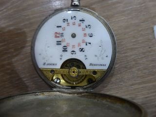 Rare Silver Antique Full Hunter Hebdomas 8 Day Visible Escapement Pocket Watch