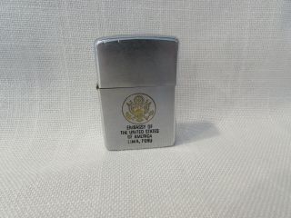 Vintage Zippo Lighter 1983 U.  S.  Embassy Lima Peru - Flip Top - Metal Box Made USA 3