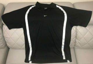 Vintage Nike Dri - Fit Agassi Tennis Black White Polo Swoosh Shirt Sz Large Mens