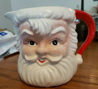 Vtg Tilso Japan Santa Claus Head Face Ceramic Pitcher 5 1/4  Tall Mcm - - Euc
