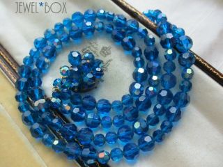 Vintage Deep Blue Aurora Borealis Crystal Double Strand Necklace W Beaded Clasp