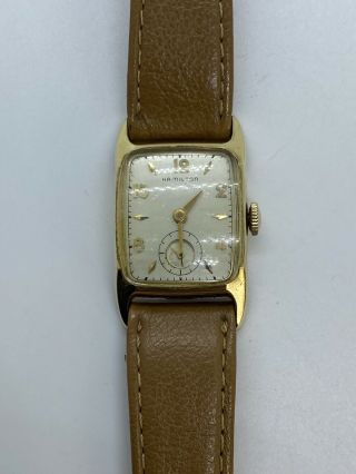 Vintage 10k Gold Filled Hamilton 753 19j Wrist Watch 16056f Runs Leather Band
