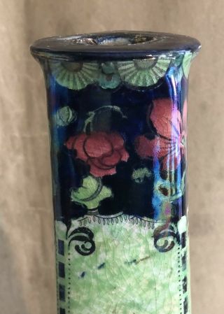VINTAGE MALING POTTERY 12 inch TABLE LAMP BASE H/PAINTED LUSTRE GLAZE 3