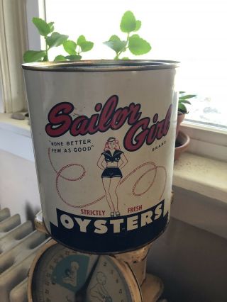 Vintage Sailor Girl Brand Oyster Gallon Tin Can Packer Nj 210
