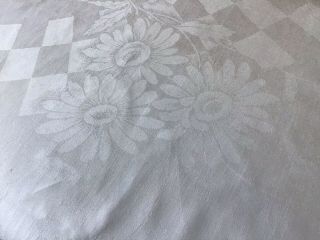 Exquisite Quality Vintage Irish Damask Linen Tablecloth Sunflowers 90” X 72”