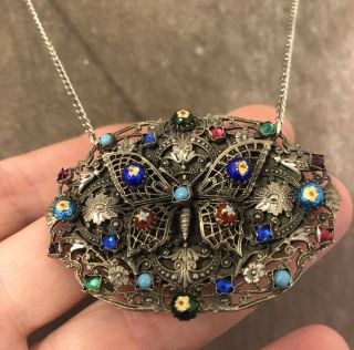 Vintage Jewellery Art Deco Czech Foiled Glass Butterfly Pendant Necklace