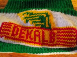 Vintage DeKalb Seed Corn Knit Winter Pom Pom Hat Stocking Cap 1970s 2