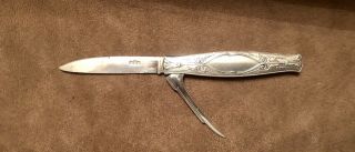 Vintage Ornate Sterling Silver 3” Folding Pocket Knife W/ Fruit Pick.  1849.  45g
