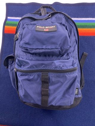 Vtg 90s Polo Sport Ralph Lauren Backpack Snow Beach Rrl School Bag Blue Bear