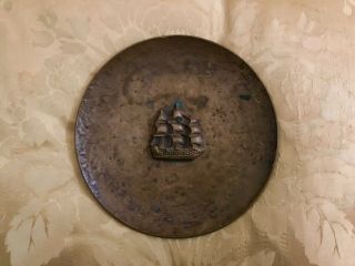 Antique Bronze Plaque Ship Arts & Crafts Signed Tinos Denmark