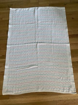 Vintage Beacon Cotton Pastel Woven Baby Blanket Knit Waffle Weave 1675 53x37” Us