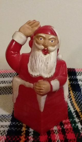 Vintage Santa Claus In Chimney Christmas Candy Container Hard Plastic Decor