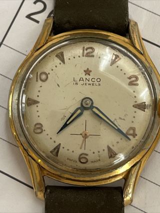 Vintage Lanco Mens Watch 1940s Swiss Made Runs Keeps Time 15 Jewel Original1930s