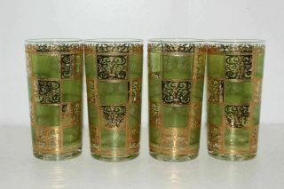 Set Of 4 Vintage Mid - Century Culver Prado Green Glass 5 - 5/8 " Tumblers (12oz)