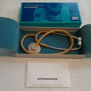 Vintage Littman Stethoscope 22” Gold Sparkles W/rose Goldtone Metal Parts 1974