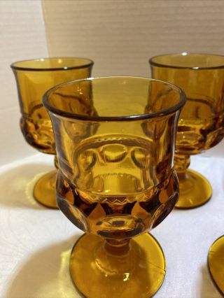 Vintage Indiana Glass Kings Crown Wine Goblets Amber Thumbprint 5.  75” Set Of 8