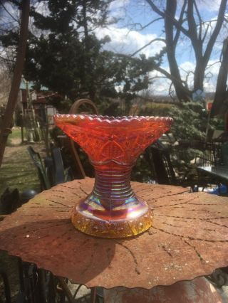Vintage Indiana Heirloom Sunset Patter Yellow Red Carnival Glass Base Vase