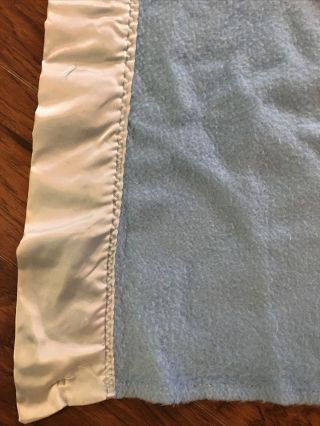 Vtg Acrylic Blanket Thermal Satin Trim Baby Blue 86” X86” Made In USA Fieldcrest 2