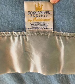 Vtg Acrylic Blanket Thermal Satin Trim Baby Blue 86” X86” Made In USA Fieldcrest 3