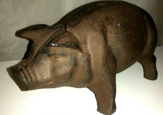 Vintage Heavy Cast Iron Collectable Hog / Pig Piggy Bank / Coin Bank 7 " X 4 "