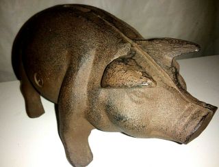 Vintage Heavy Cast Iron Collectable Hog / Pig Piggy Bank / Coin Bank 7 