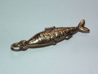 Lovely Looking Vintage 1959 9ct Gold Salmon / Fish Pendant / Fob / Charm