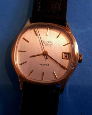 Vintage 1960s Mens Swiss Wristwatch.  Oriosa Incabloc 17 Jewels.  Fwo 9ct Gold