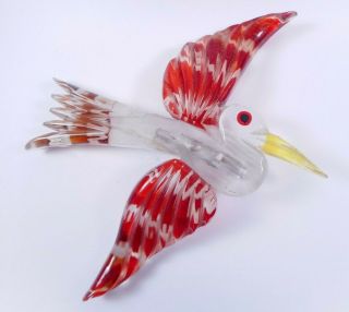 Big 4 " Vtg Art Deco Carved Reverse Painted Clear Lucite Bird Brooch Crane Heron