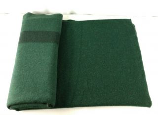 Vintage Wool Dark Green Black Stripe Blanket Throw Camping Car Stadium 50 X 80