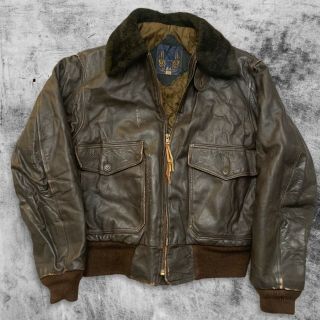 Us Vintage Leather G1 Usn Bomber Flight Jacket Sz L