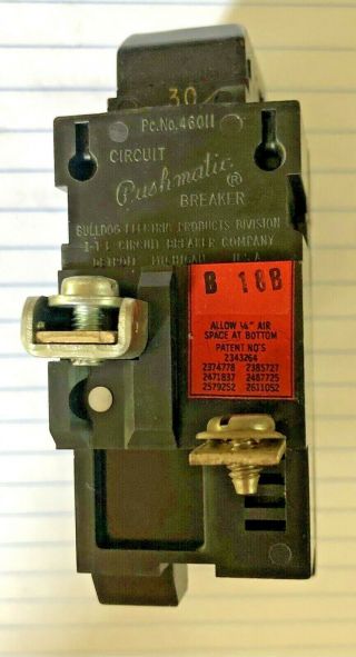 Vintage Bulldog Pushmatic Double Pole 30 Amp Circuit Breaker