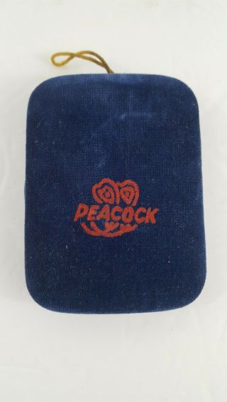 Vintage Peacock Pocket Hand Warmer Chrome Compact Blue Velvet Hard Case Japan