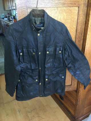 Vintage Mens Belstaff Trialmaster Black Waxed Cotton Flannel Lined Jacket Medium