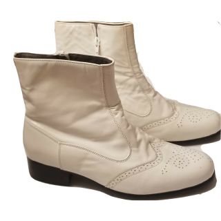 Vtg Botany 500 Men Sz 9.  5m Ankle Boots White Leather 70 