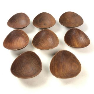 Vintage Wooden Teak Wood Salad Bowls Set Of 8 Bowls Wood Grain 6 "