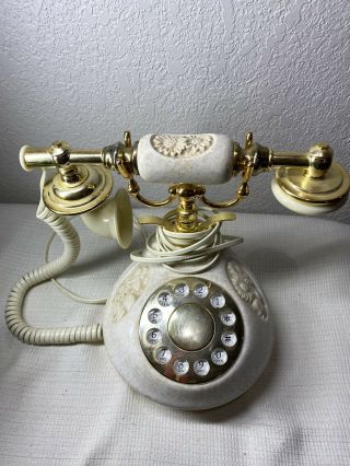 Vintage Antique Old Fashioned Push Button Phone Handset Desk Telephone Ceramic