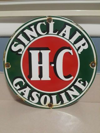 Vintage Sinclair Hc Gasoline Porcelain Gas Pump Sign
