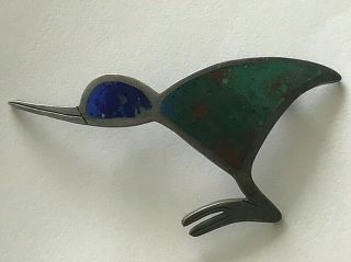 Vintage Graziella Laffi Peru Sterling Silver Enamel Bird Pin Brooch Handmade