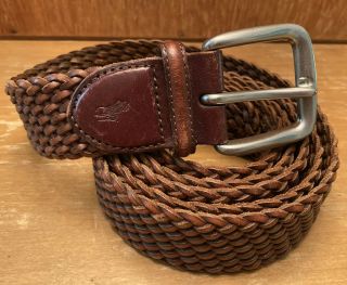Polo Ralph Lauren Vtg Brown Braided Leather 1.  50” Belt Men 