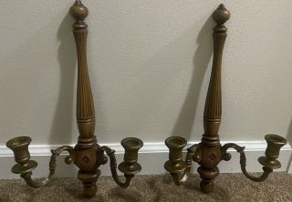 Vintage Pair Syroco Wood Candle Wall Sconces Holder