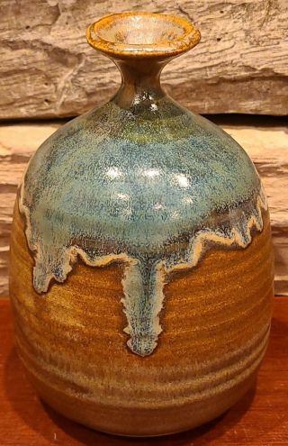Vintage Unique Glazed Weed Pot Vase Art Studio Pottery Signed Tk Seelos 5 " Rare