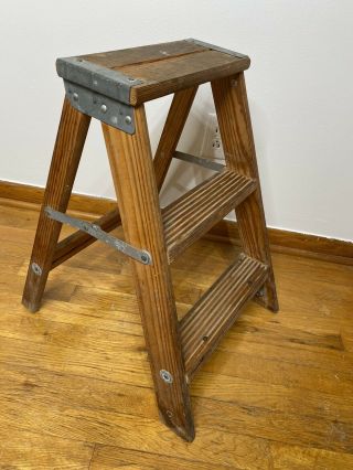 Vintage 2 Step Wood Wooden Ladder Plant Stand Display 22 " 1970 Barn Farm House