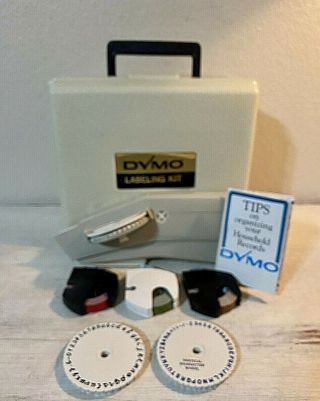 Vintage Dymo Labeling Kit 3 Wheels 3 Tapes Instructions Case