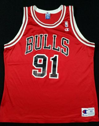 Vtg Dennis Rodman Chicago Bulls Champion Jersey Sz48