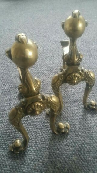 Vintage Dragon Eagle Ball And Claw Brass Hearth Fire Place Dogs Ends.  Andirons