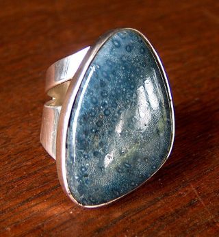 Vintage Dtr Jay King Mine Finds Sterling Silver & Blue Coral Ring Size 6 1/4