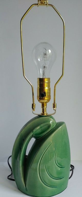 Vintage Art Deco Handpainted Green Glazed Ceramic Table Lamp Newly Wired