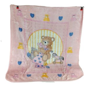 Vintage Acrylic Blend Baby Toddler Child Plush Blanket Teddy Bear 50 X 44 Velour