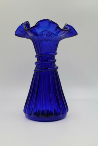Vintage Fenton Glass Blue Royale Cobalt Blue Wheat Vase 5858