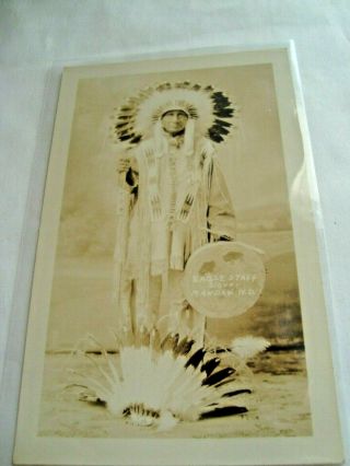 Vintage 1930s Rppc Sioux Native American Posing For Photo - Mandan,  N.  D.